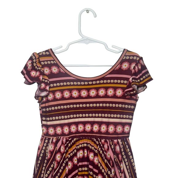 Dot Dot Smile Girl's Maroon Floral Flowy Empire Twirl Dress Size 5/6 - Picture 2 of 6